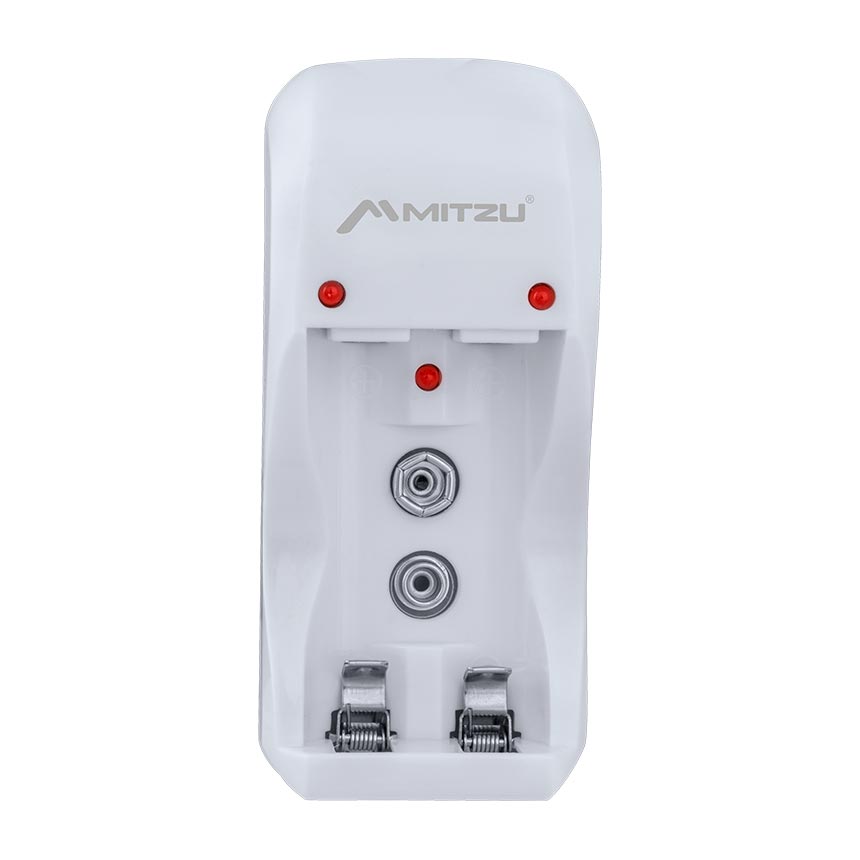 Mitzu® Cargador de 2 pilas AA, AAA y 9V incluye 2 pilas AA de Ni-MH