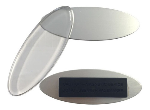 Gafete Magnetico De Aluminio Reutilizable Ovalo 70x24mm Plata