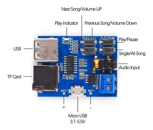 Modulo Reproductor Mp3 Audio Tf Card Microsd Usb - Image 3