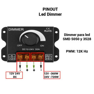 Led Dimmer Dc 12-24v 30a Dimer Regulador Voltaje Luz Brillo