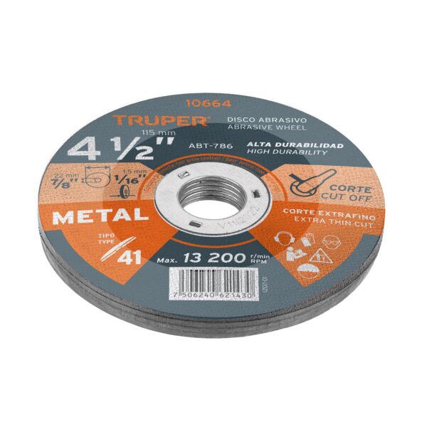 Disco para corte de metal tipo 41 diametro 4-1/2" de 2mm