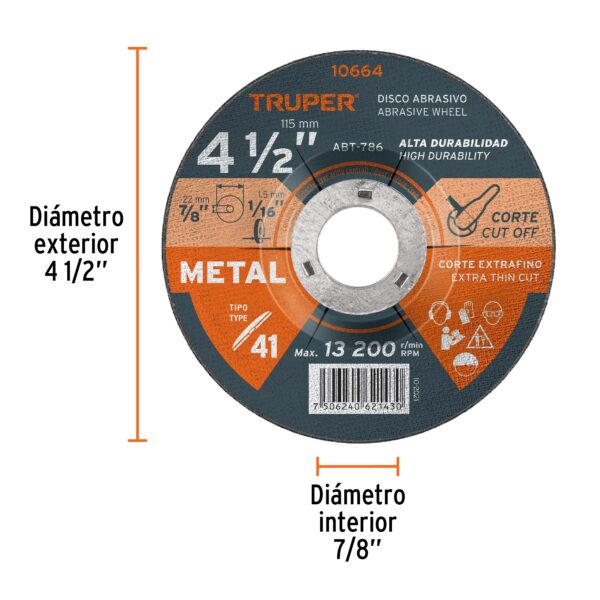 Disco para corte de metal tipo 41 diametro 4-1/2" de 2mm