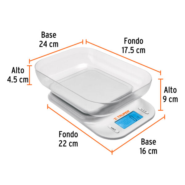 Bascula digital con tazon para cocina, 5kg, Truper