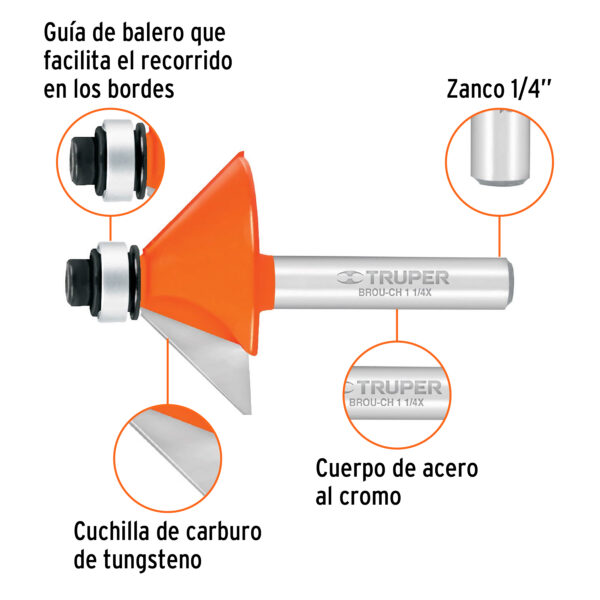 Broca para router, chaflan, 1-1/4" con balero