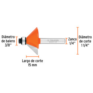 Broca para router, chaflan, 1-1/4