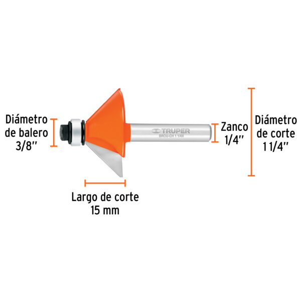 Broca para router, chaflan, 1-1/4" con balero