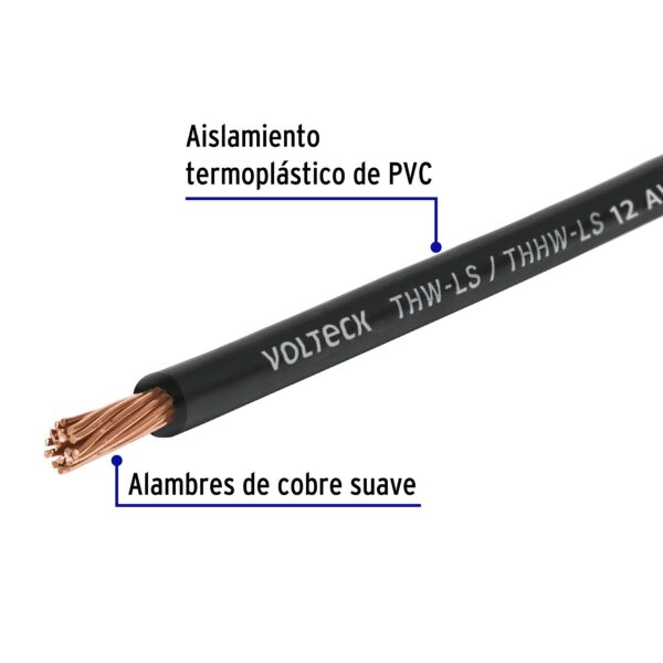 Cable Luz THHW-LS 12AWG negro rollo 100m