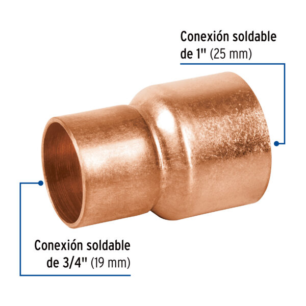 Cople reduccion campana cobre, 1"x 3/4"