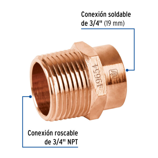 Conector de cobre rosca exterior 3/4"