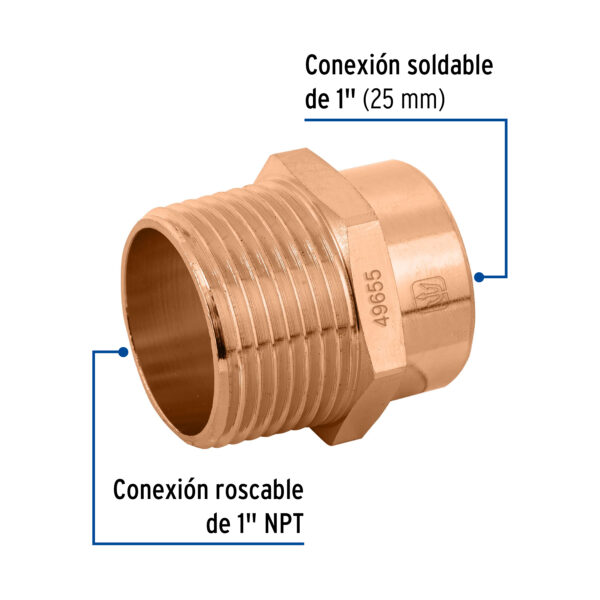 Conector de cobre, rosca exterior 1"