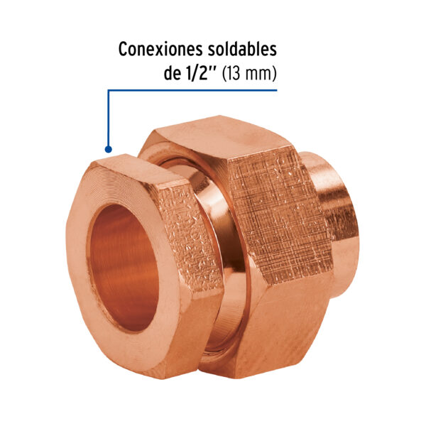 Tuerca union, cobre a rosca externa, 1/2"