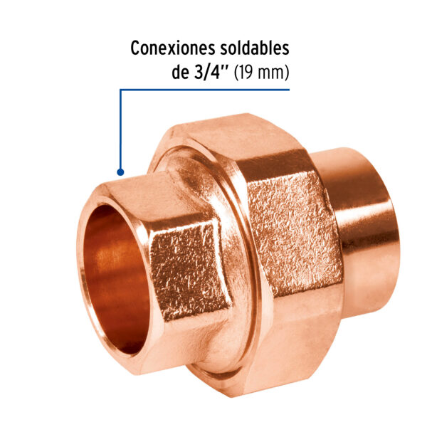 Tuerca union, cobre a rosca externa, 3/4"