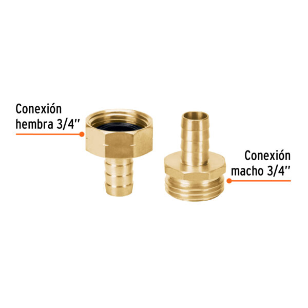 Conectores macho y hembra 1/2" de laton para Manguera