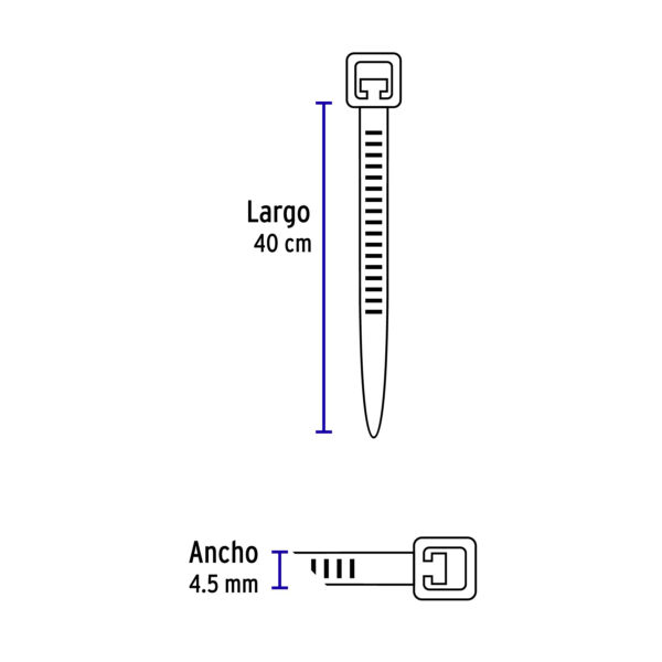 Cincho plastico 40cmx4.5mm negro bolsa con 25 pzas