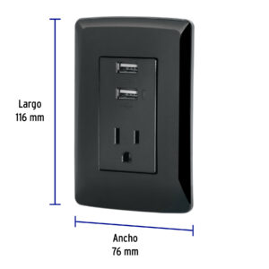 Placa Armada Contacto con 2 puertos USB negro linea Italiana