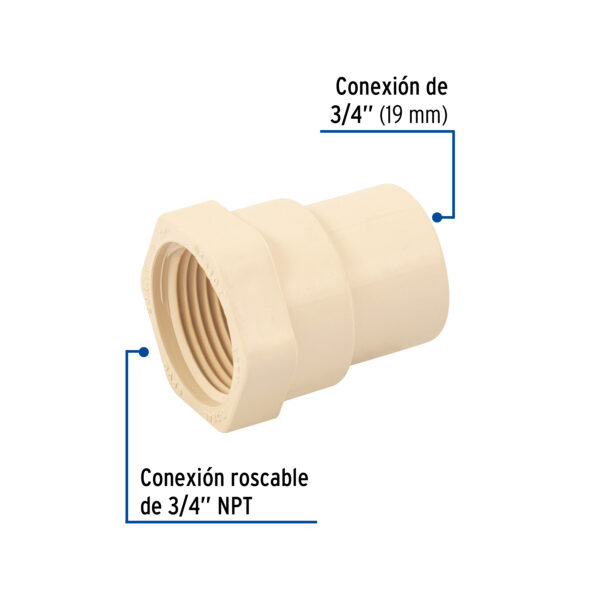 Conector hembra de CPVC 3/4" rosca interior