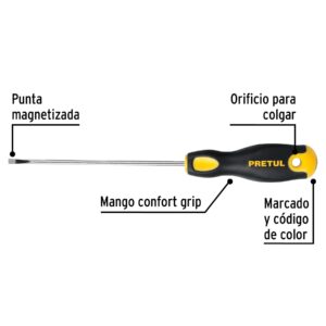 Desarmador cabinet 1/8 x 4" mango Comfort Grip Pretul