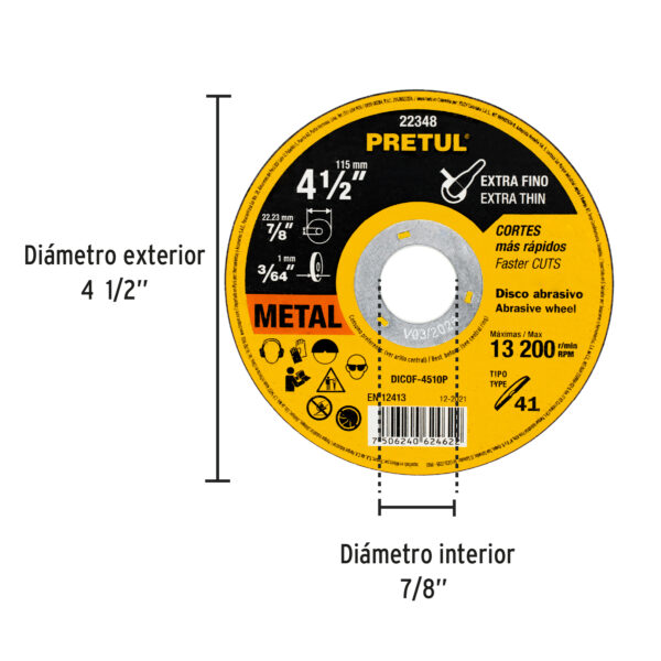 Disco de Corte Fino Metal 4-1/2" 1.0 mm Tipo 41