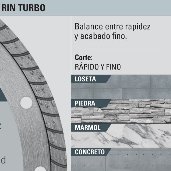 Disco de diamante 4-1/2" 2.2mm Loseta Pieda Concreto Rin turbo