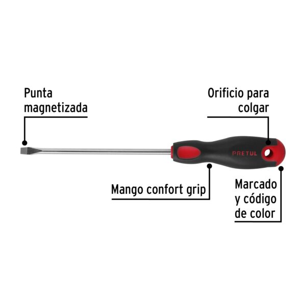 Desarmador plano 1/4x6" mango Comfort Grip Pretul