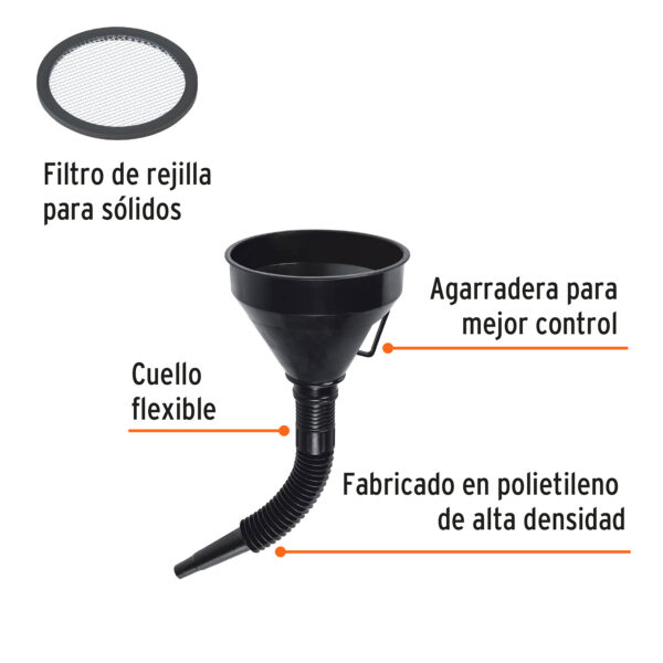 Embudo plastico flexible con filtro 5"