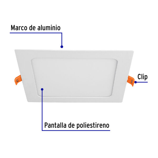 Luminario led slim de empotrar cuadrado 6500K 12W