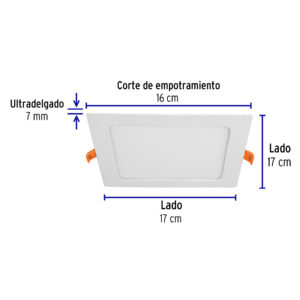 Luminario led slim de empotrar cuadrado 6500K 12W