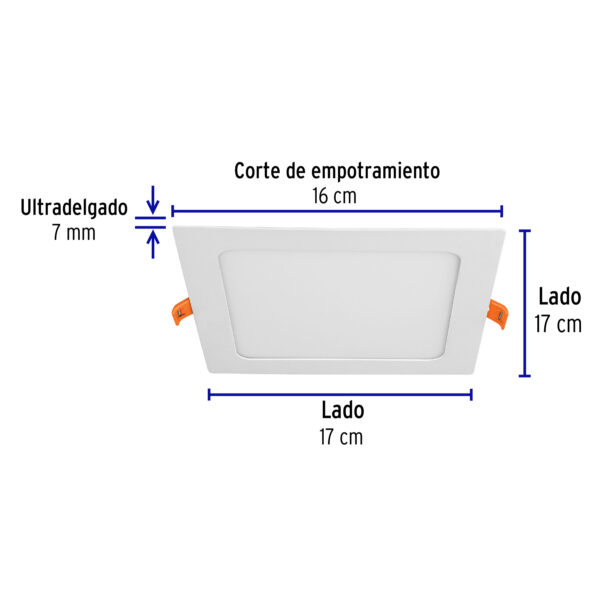 Luminario led slim de empotrar cuadrado 6500K 12W