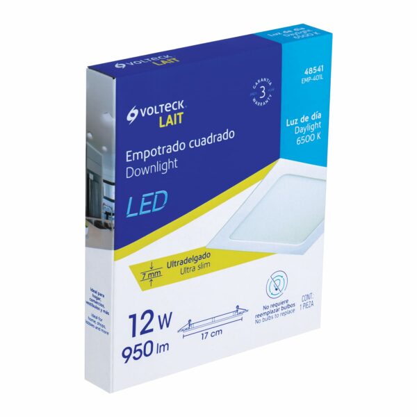 Luminario led slim de empotrar cuadrado 6500K 12W