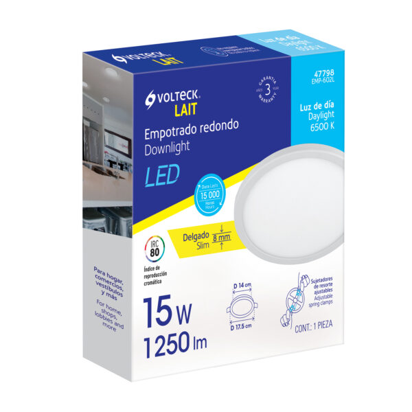 Luminario de LED para empotrar 15W Ajustable luz de dia