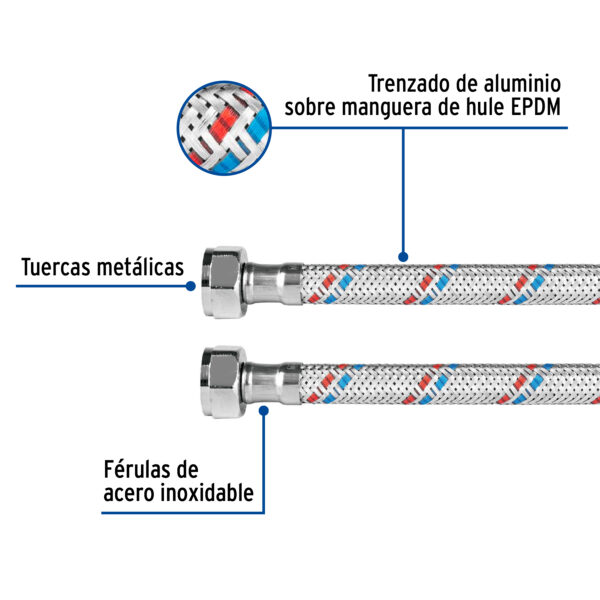 Manguera flexible para fregadero 55cm aluminio Foset Basic