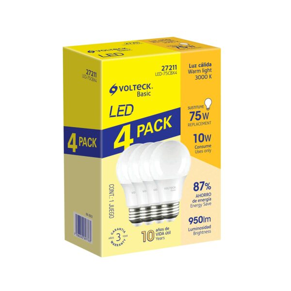 Pack 4 Piezas de Foco Lampara LED 10W Luz Calida