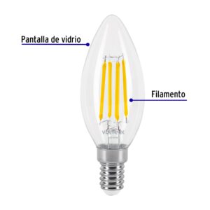 Lampara LED tipo vela 4 W con filamento base E14 luz calida