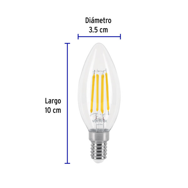 Lampara LED tipo vela 4 W con filamento base E14 luz calida