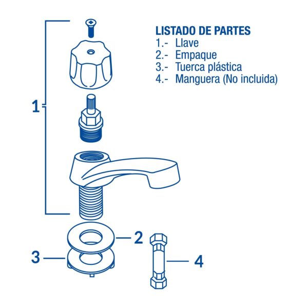 Llave individual para lavabo, metalica, hexagonal, Basic