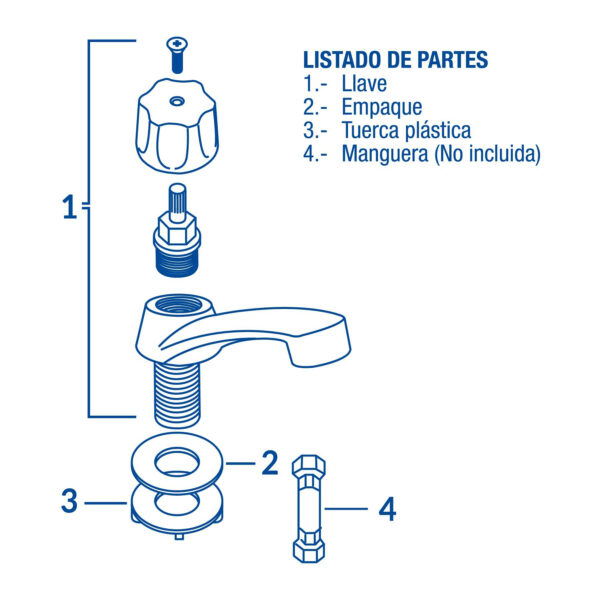 Llave individual para lavabo, ABS, maneral hexagonal, Basic