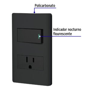 Placa armada negra interruptor y contacto 1 modulo, Lisboa