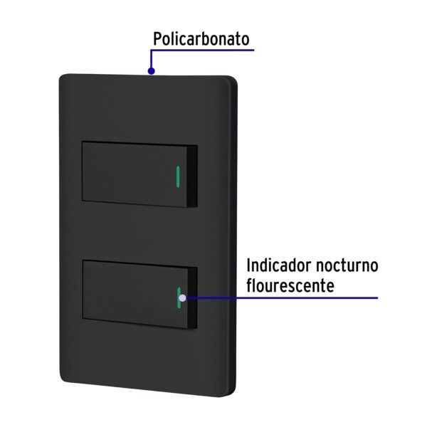Placa armada negra con 2 interruptores 1 modulo, Lisboa