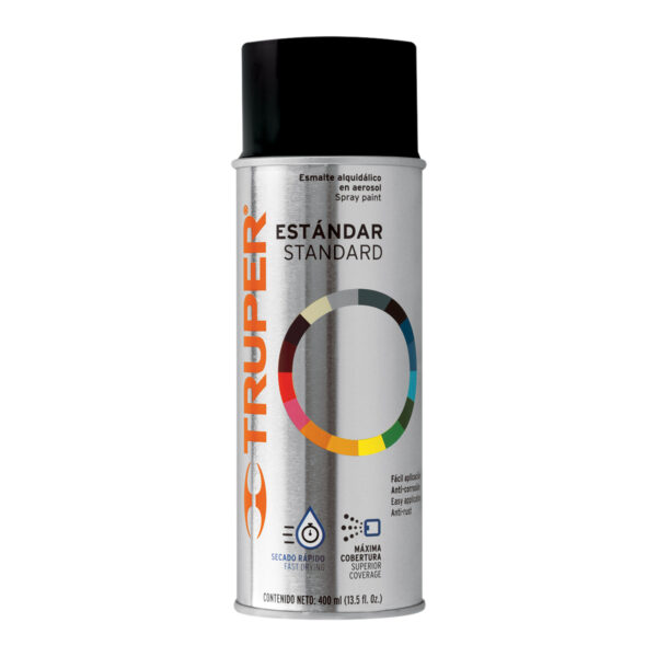 Pintura en aerosol, negro brillante, 400 ml, Truper