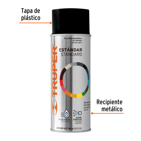 Pintura en aerosol, negro brillante, 400 ml, Truper