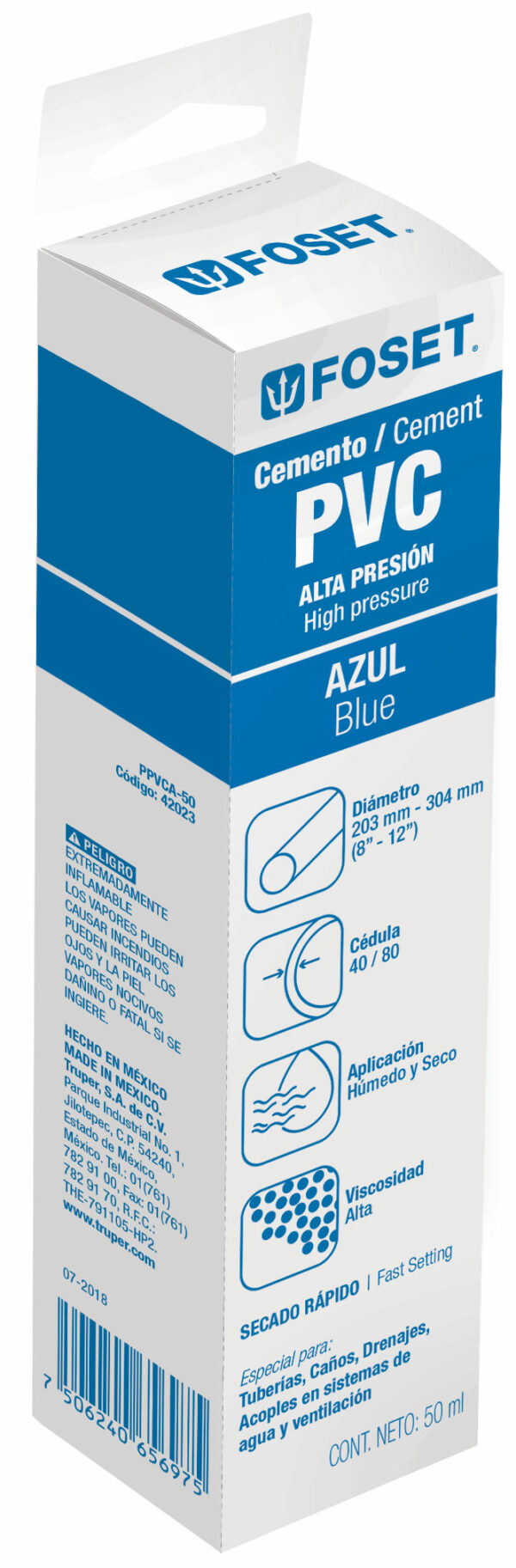Cemento azul para PVC hasta 12" tubo 50 g