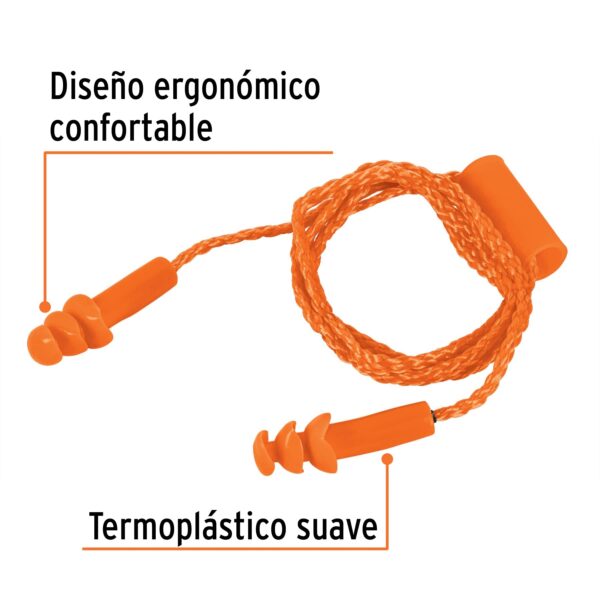 Tapon auditivo reutilizable triple barrera con cordon