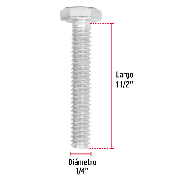 Tornillo tipo maquina, 1/4 x 1-1/2", bolsa con 80 pzas