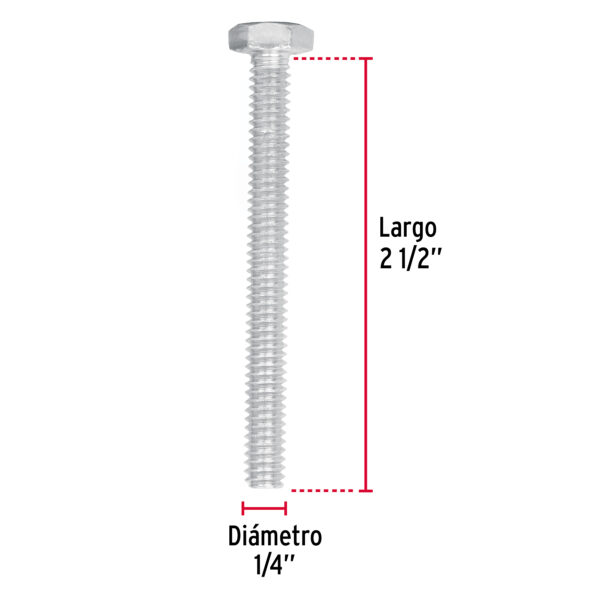 Tornillo tipo maquina, 1/4 x 2-1/2", bolsa con 50 pzas