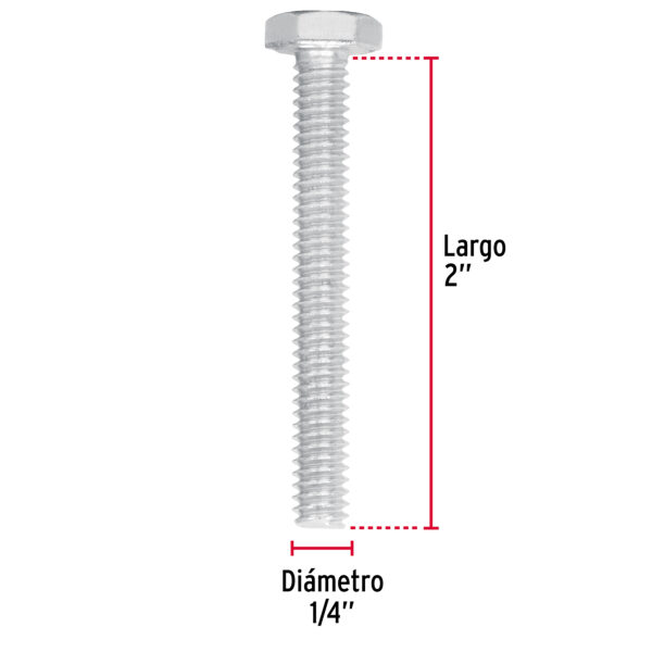 Tornillo tipo maquina, 1/4 x 2", bolsa con 60 pzas