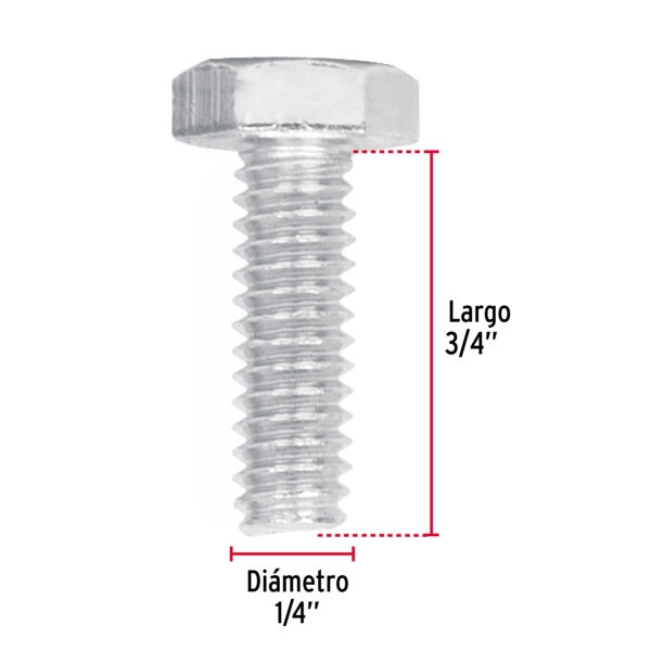 Tornillo tipo maquina, 1/4 x 3/4", bolsa con 100 pzas