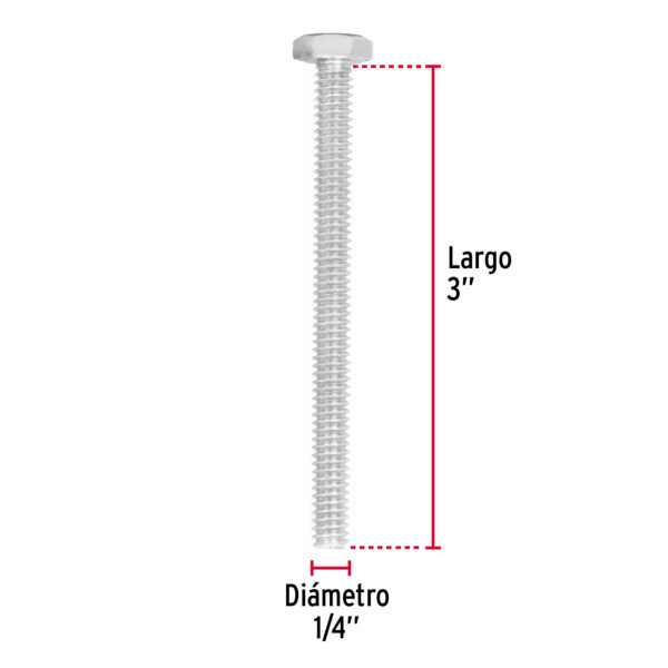 Tornillo tipo maquina, 1/4 x 3", bolsa con 50 pzas