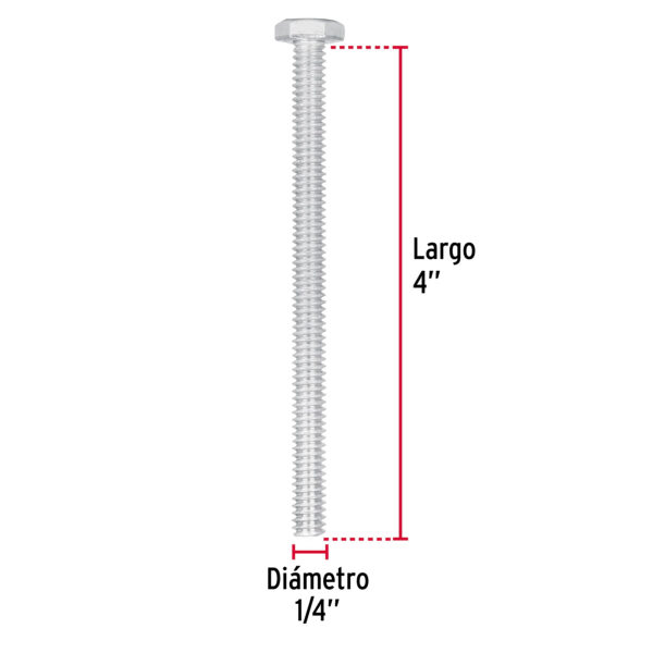 Tornillo tipo maquina, 1/4 x 4", bolsa con 30 pzas