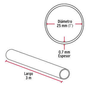 Tubo redondo cromado para closet de 3m dimetro 2.5cm