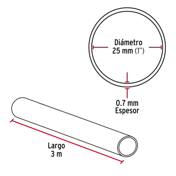 Tubo redondo cromado para closet de 3m dimetro 2.5cm